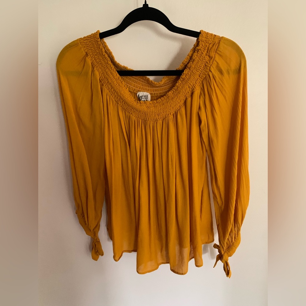 Free People Mustard Smocked Boho Top